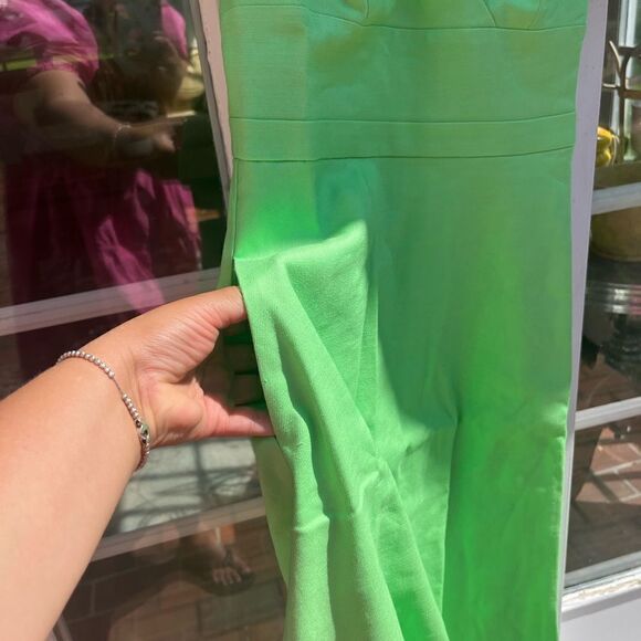 J Crew Puff Sleeve V-Neck Midi Stretch Linen Dress NWT - Picture 7 of 11